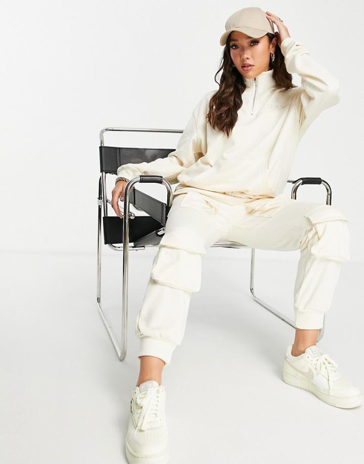 Sixth June Unisex Relaxed High Neck Zip Up Sweatshirt In Stone Set-neutral
