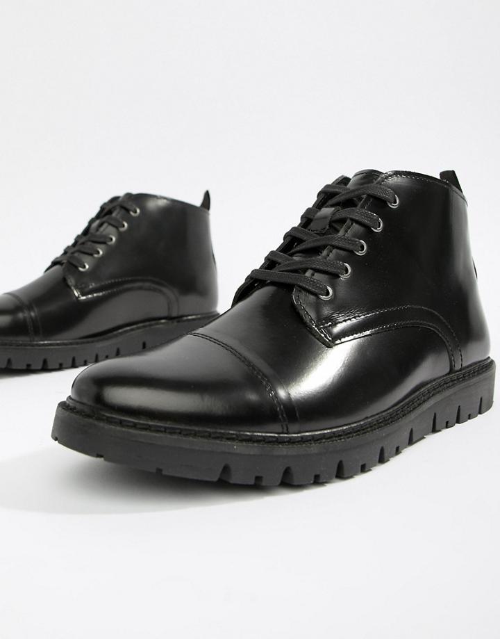 Walk London Timmy Lace Up Boots In High Shine Black - Black