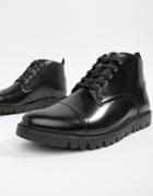 Walk London Timmy Lace Up Boots In High Shine Black - Black