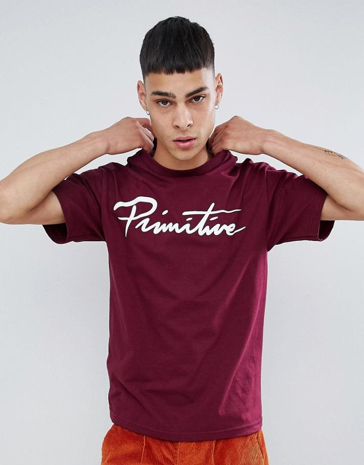 Primitive Skateboarding T-shirt With Script Logo In Burgundy - Red