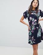 Oasis Ruffle Sleeve Floral Printed Skater Dress - Multi