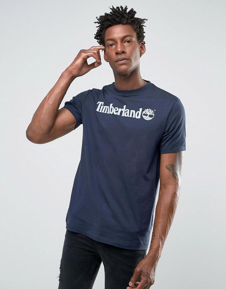 Timberland Linear Logo T-shirt In Navy - Navy