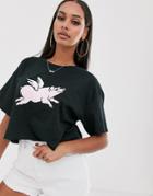 New Love Club Flying Pig Graphic Cropped T-shirt - Black