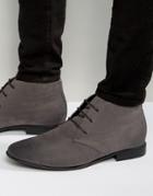 Asos Design Lace Up Boots In Gray Faux Suede - Gray
