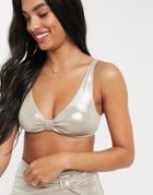 & Other Stories Triangle Shiny Bikini Top In Pastel Rose-pink