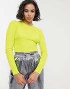 Bershka Vertical Ribbed Fitted Sweater In Lime Green - Green