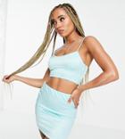 Asyou Satin Square Neck Coordinating Cami In Aqua-blues