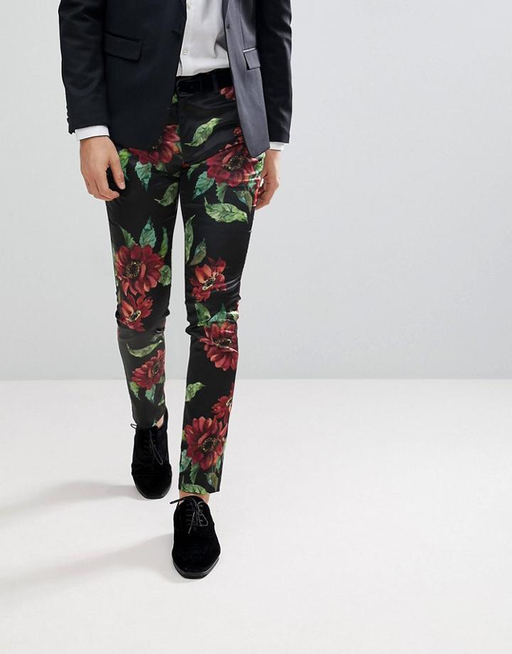 Asos Super Skinny Smart Pants With Bold Floral Print - Black