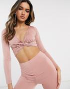 Asos Design Two-piece Twist Detail Long Sleeve Top-brown