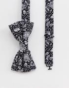 Twisted Tailor Bow Tie In Monochrome Floral-black