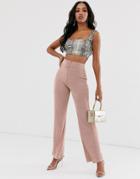 Asos Design Slinky Wide Leg Pants With Self Covered Belt - Pink