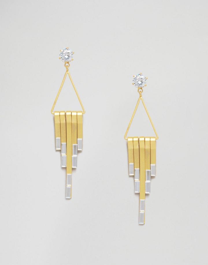 Ashiana Multi Bar Drop Earrings With Gem Stud - Gold