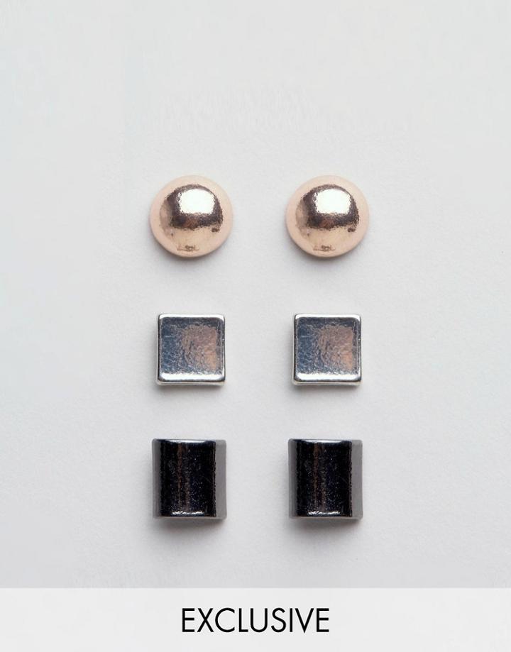 Designb Geometric Stud Earrings In 3 Pack - Multi