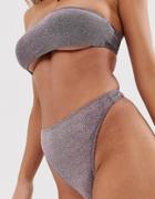 Motel High Waist Bikini Bottom In Pink Glitter-purple