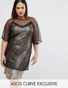 Asos Curve Premium 90s Sequin Cami Dress With Lace Trim And Spot Mesh
