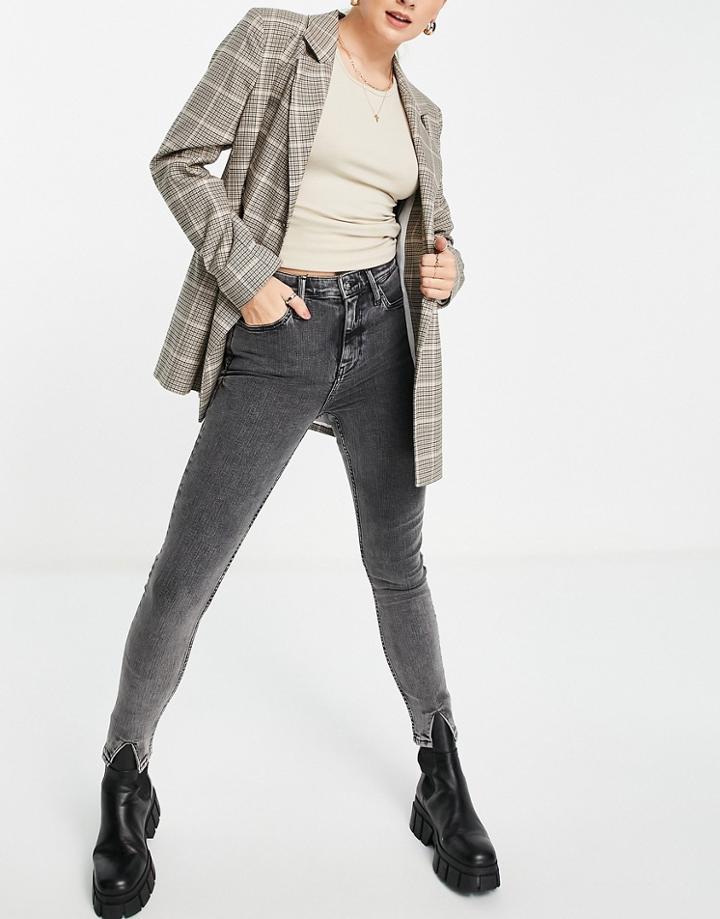 River Island High Rise Skinny Sculpt Acid Wash Jean In Black
