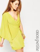 Asos Petite Asymmetric One Shoulder Wrap Mini Dress - Lime
