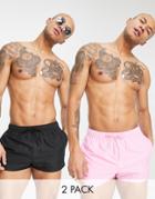 Asos Design Swim Shorts In Pink And Black Super Short Length Save-multi