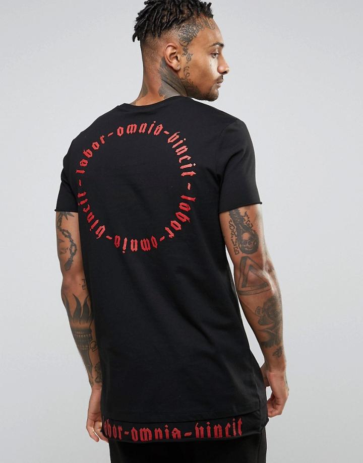 Asos Super Longline T-shirt With Back Print And Double Layer Trim In B