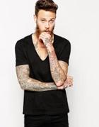 Asos T-shirt With Deep V Neck - Black