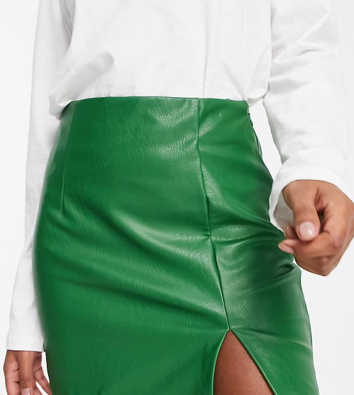 Stradivarius Faux Leather Notch Hem Micro Mini Skirt In Green