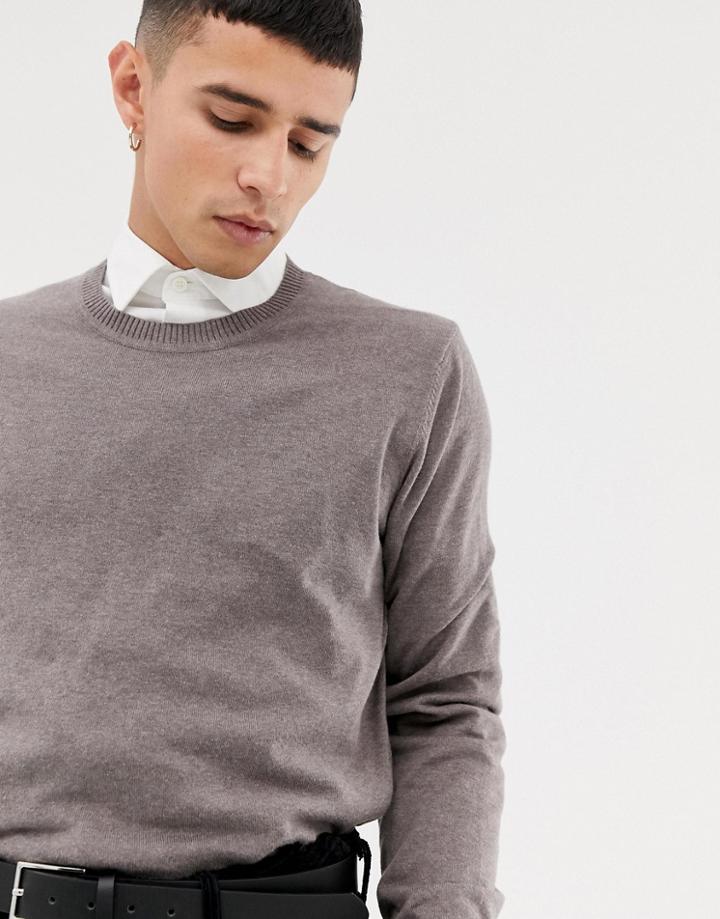 Asos Design Cotton Sweater In Brown - Brown