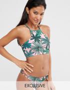 Missguided Exclusive Tropical Print High Apex Bikini Top - Pink