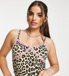 Daisy Street Cami Crop Top With Lace Trim In Leopard Print-brown