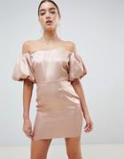 Missguided Puff Sleeve Dress - Gold