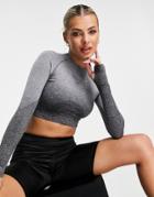 Love & Other Things Gym Underboob Seamed Crop Top In Gray Heather-grey