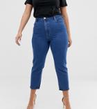 Asos Design Curve Recycled Farleigh High Waist Slim Mom Jeans In Mid Wash Blue - Blue