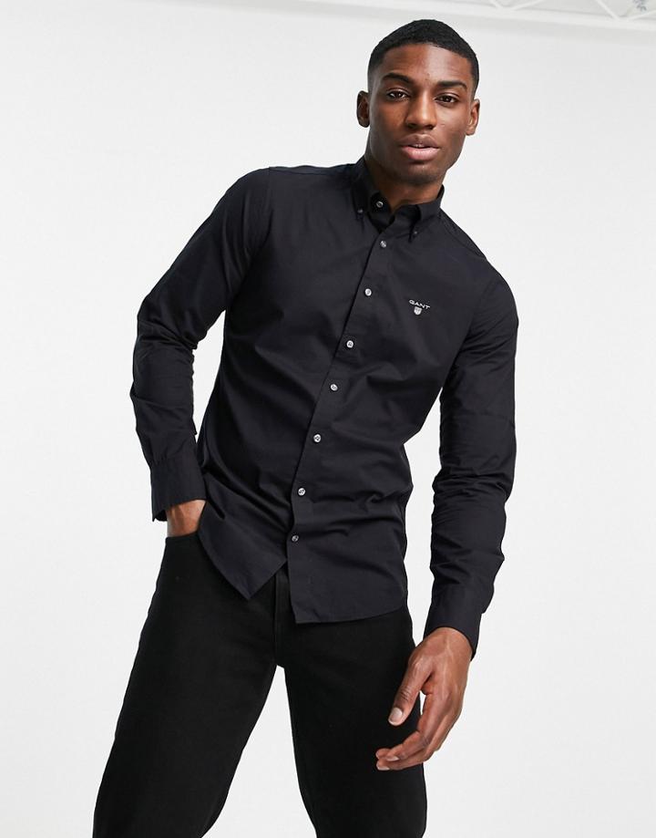 Gant Icon Logo Slim Fit Broadcloth Shirt In Black