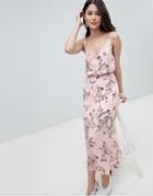 Oh My Love Buttoned Cami Maxi Dress In Floral Print-pink
