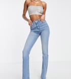 Asos Design Tall High Rise 'lift And Contour' Stretch Flare Jeans In Mid Blue