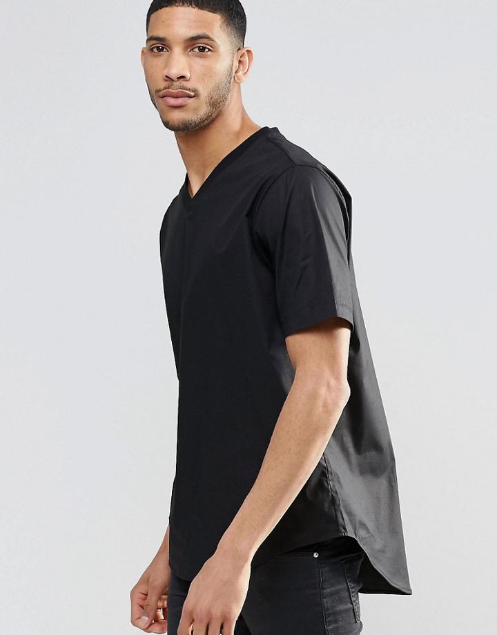 Asos Black T-shirt With Rib V Neck - Black