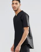 Asos Black T-shirt With Rib V Neck - Black