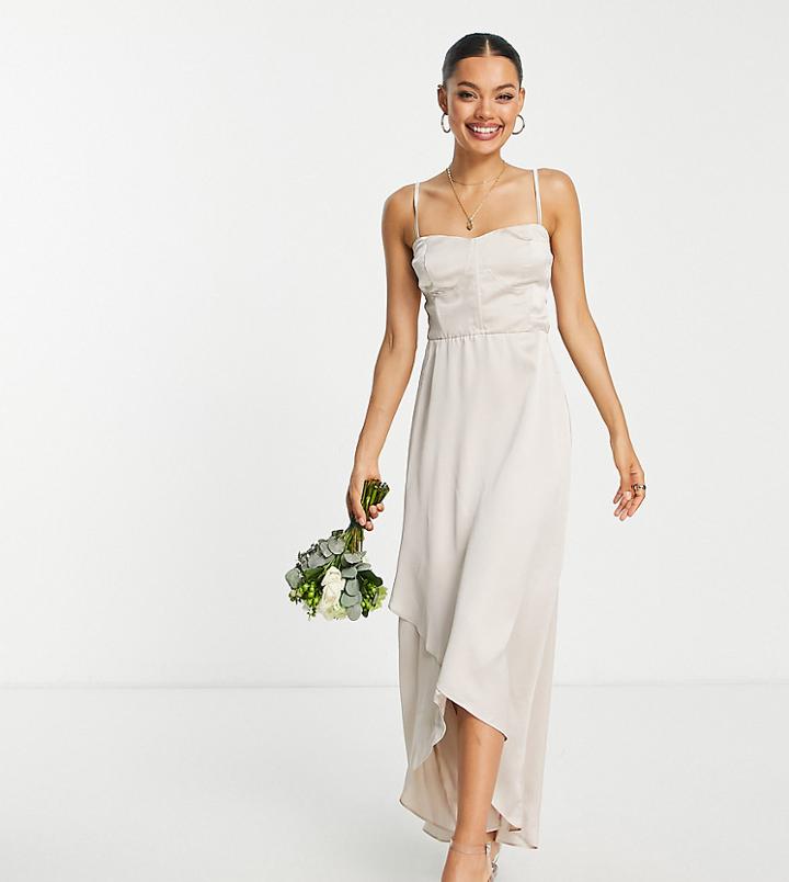 Tfnc Petite Bridesmaid Satin Cami Dress In Mink-pink