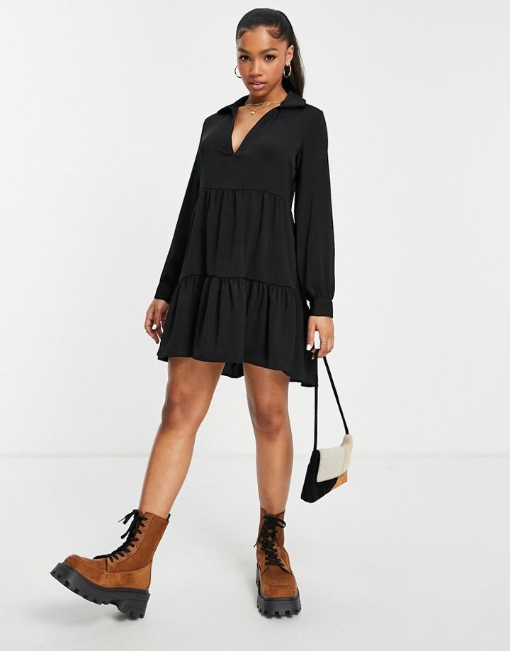 Stradivarius Satin Smock Dress In Black