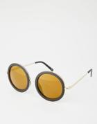 Monki Retro Round Sunglasses With Yellow Tint Lense - Black