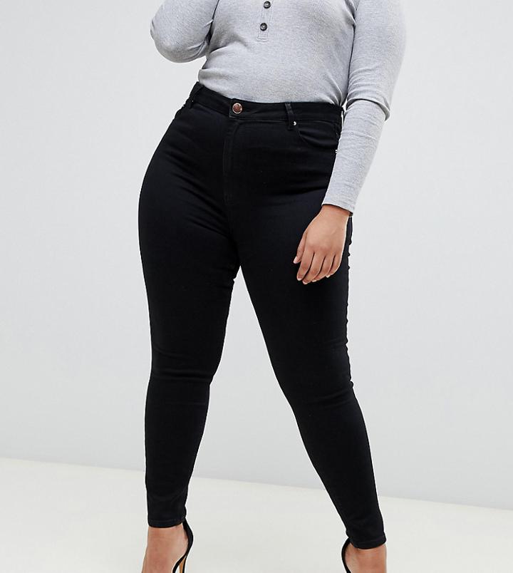 Asos Design Curve Ridley High Waist Skinny Jeans In Clean Black - Black