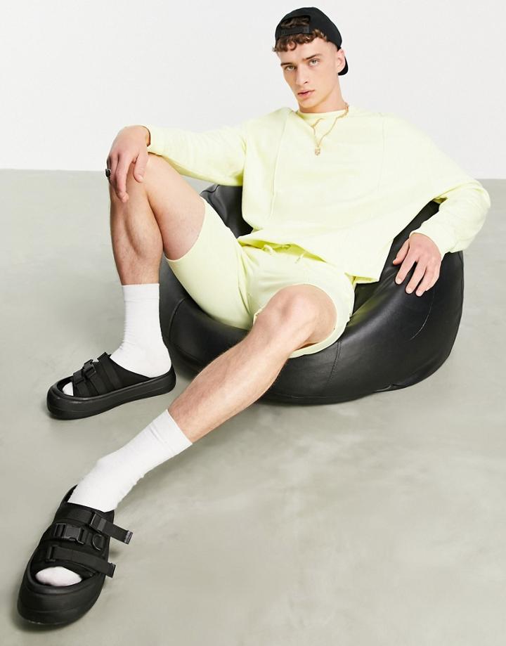 Asos Design Slim Jersey Shorts With Pin Tucks In Yellow - Part Of A Set