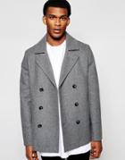 Asos Wool Peacoat In Gray - Gray