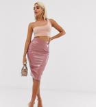 Asos Design Petite Vinyl Pencil Skirt-pink