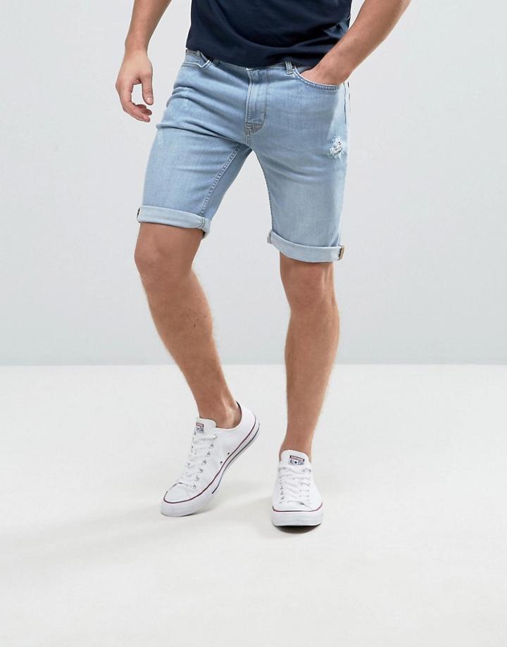Hoxton Denim Ice Wash Denim Short With Rolled Hem - Blue