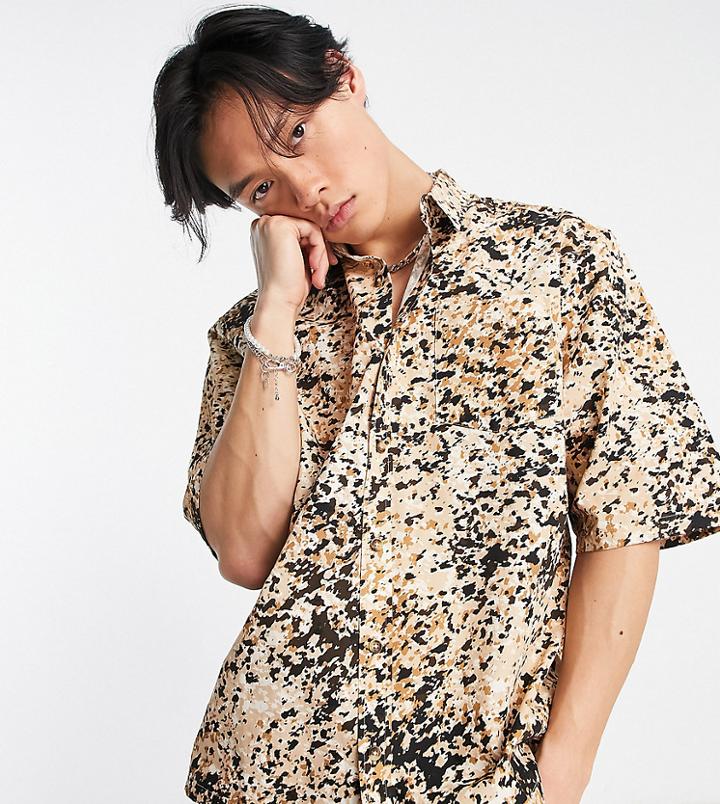 Collusion Short Sleeve Camo Festival Shirt In Beige-neutral