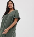 Asos Design Curve Mini Reversible Cotton Slub Smock Dress - Green