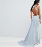 Jarlo Petite Open Back Maxi Dress With Train Detail - Gray