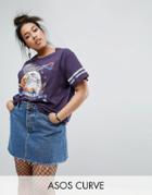 Asos Curve T-shirt With Oversized Biker Rock Print In Wash - Multi