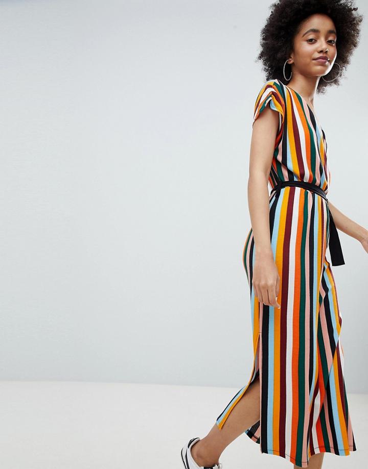 Bershka Stripe Midi Dress In Orange - Orange