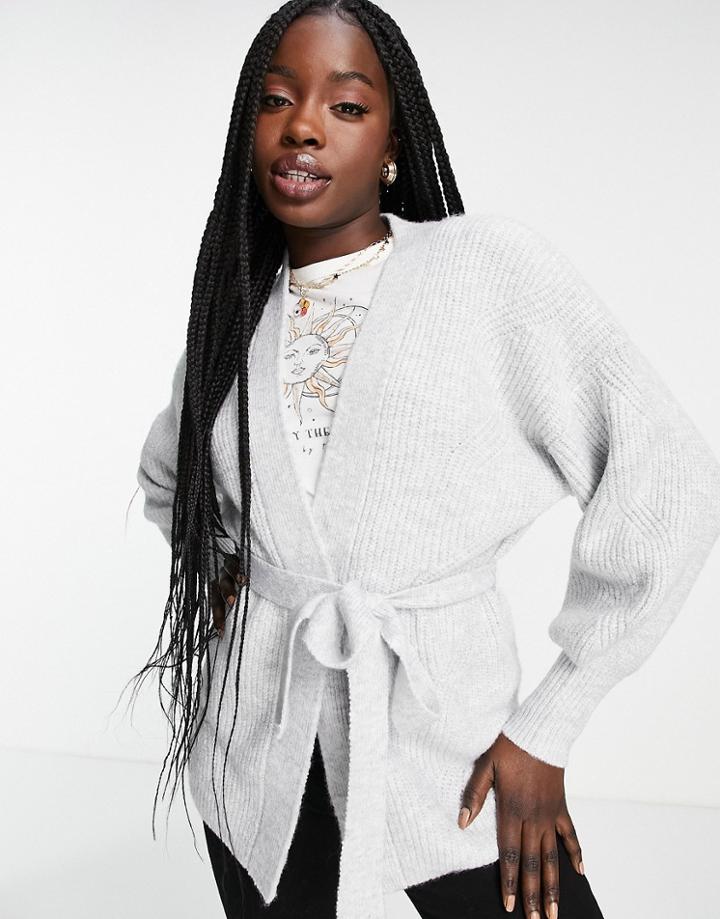 Miss Selfridge Pale Eco Gray Belted Cardigan